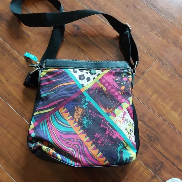 EUC Colorful Lily Bloom Crossbody Bag Bright Colors Neon Florals - Picture 2 of 8
